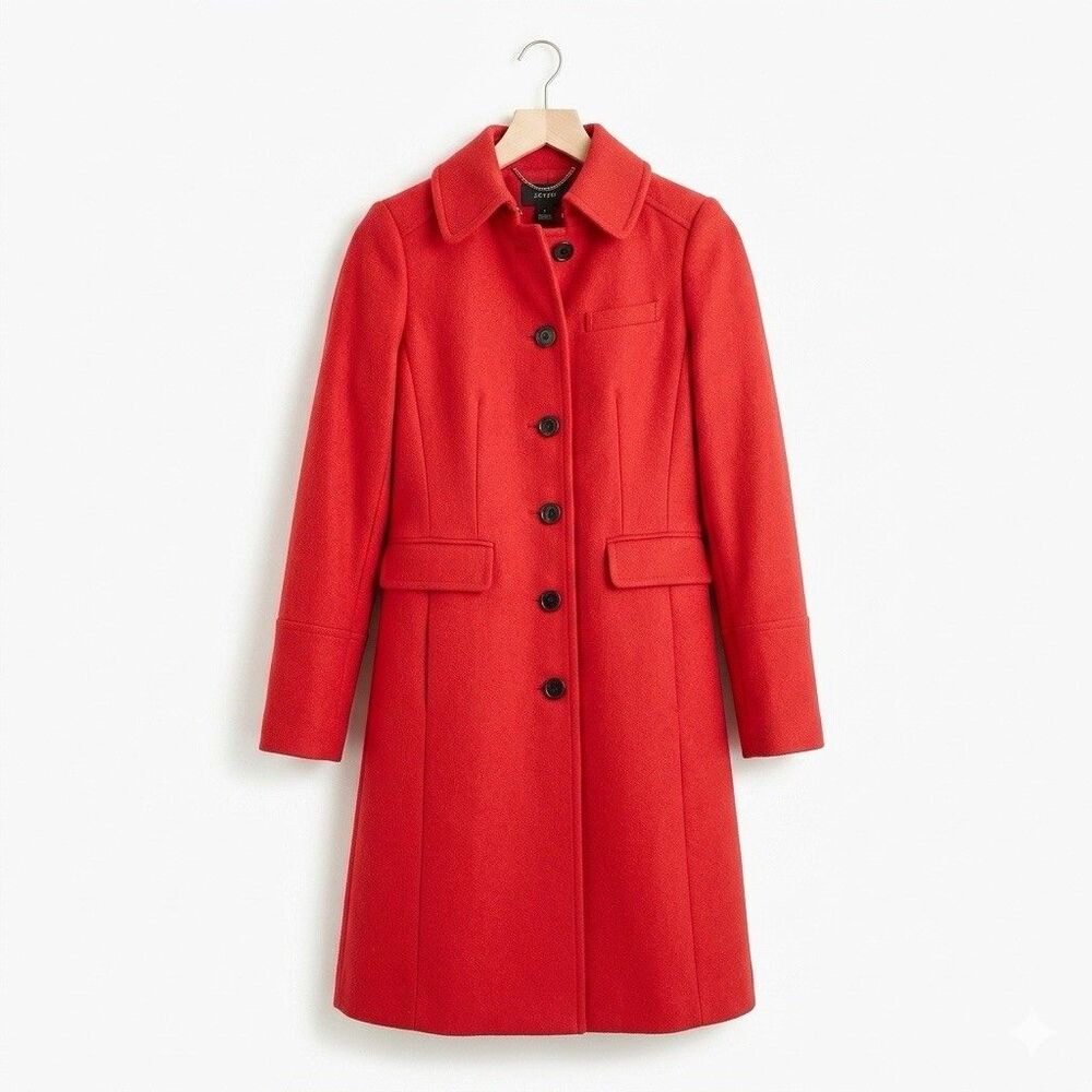 J. Crew Top Coat Womens 0 Red Wool Blend Twee Academia Preppy